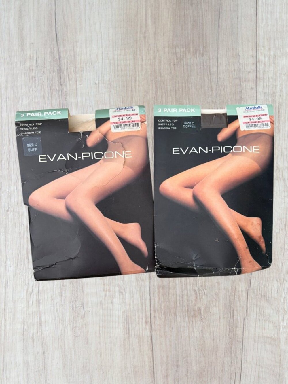 Vintage Evan-Picone Pantyhose Lot 2 NOS 3 Pair Packs Control Top Size C Hosiery